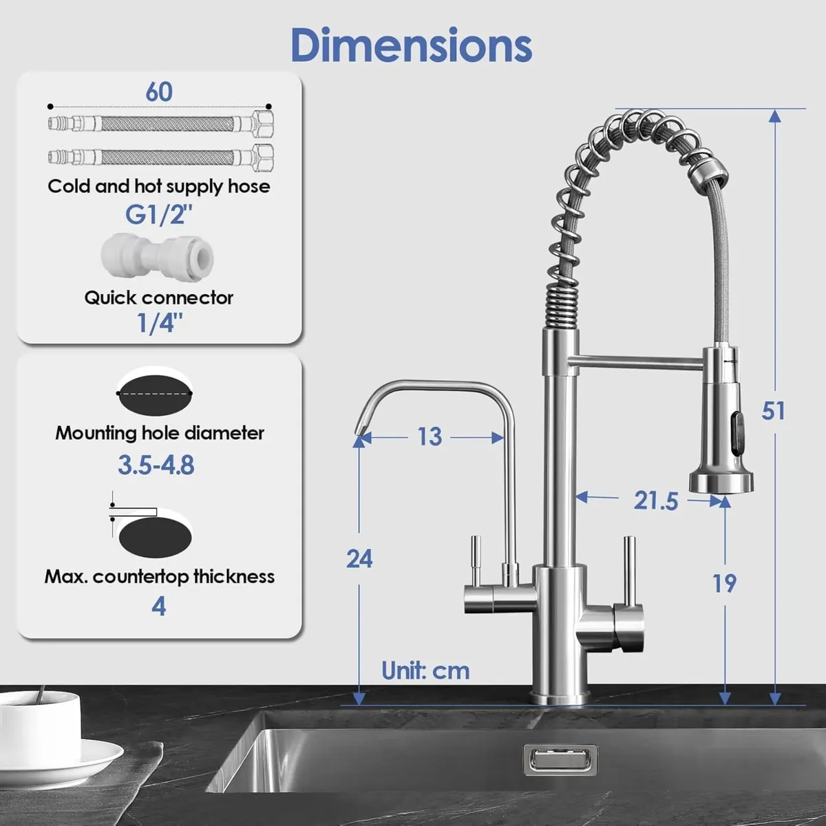 3 Way Spring Kitchen Mixer Tap with Water Filter - Image 3