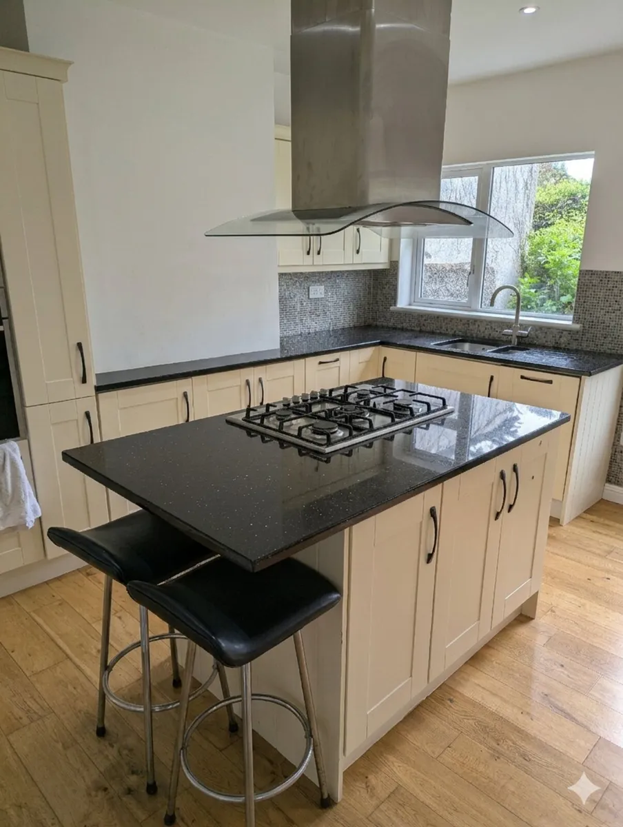 Cream kitchen cabinets & Quartz black countertop - Image 2