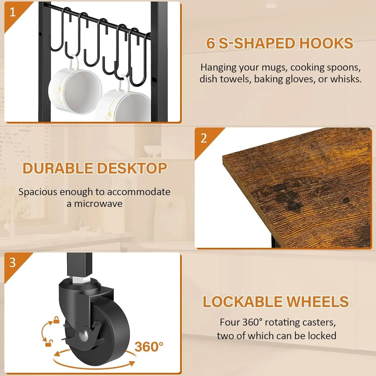 Rolling Kitchen Microwave Cart 3 Tier Table Stand - Image 4