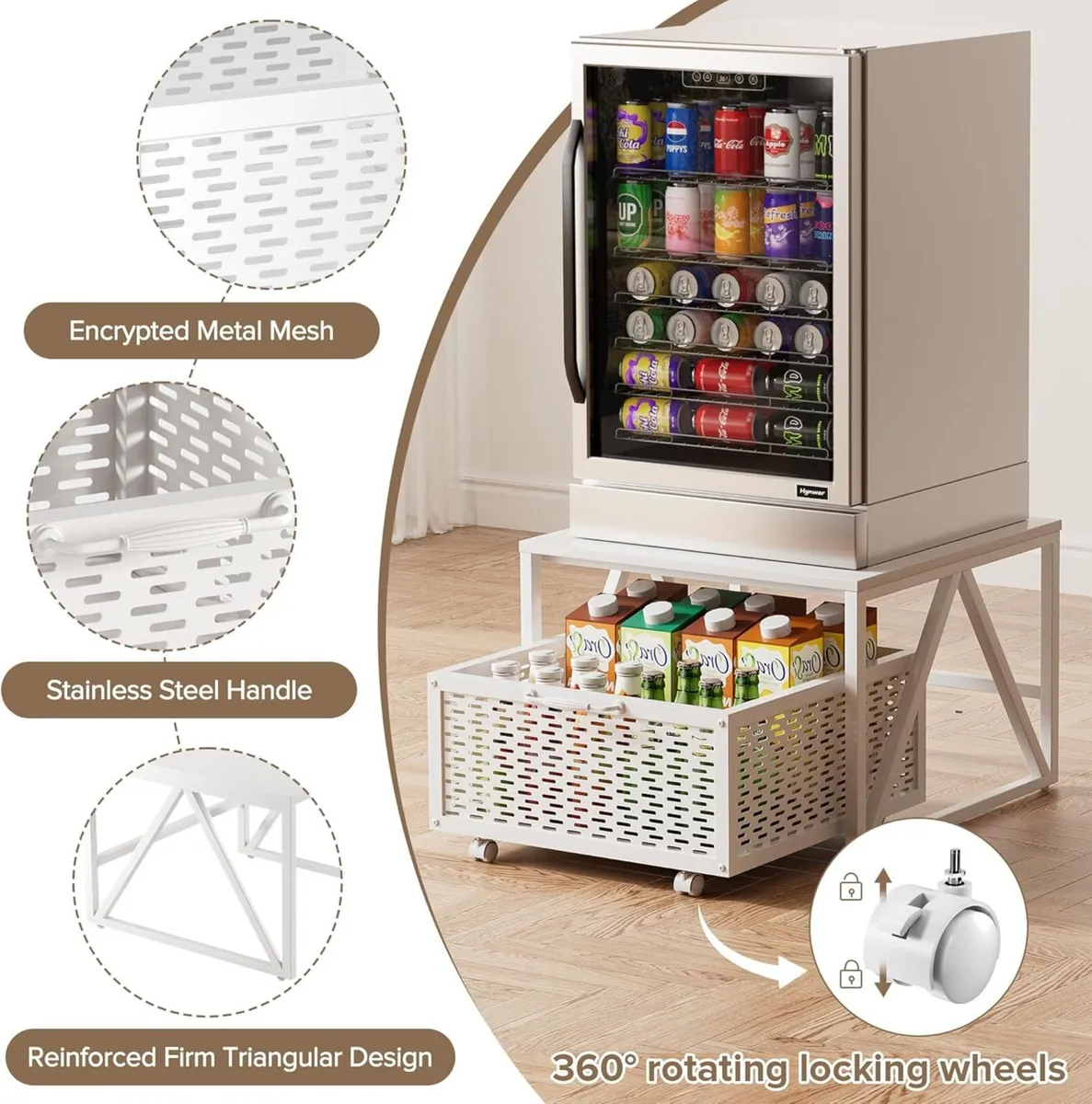 Mini Fridge Stand with Storage Heavy Duty Cart - Image 4