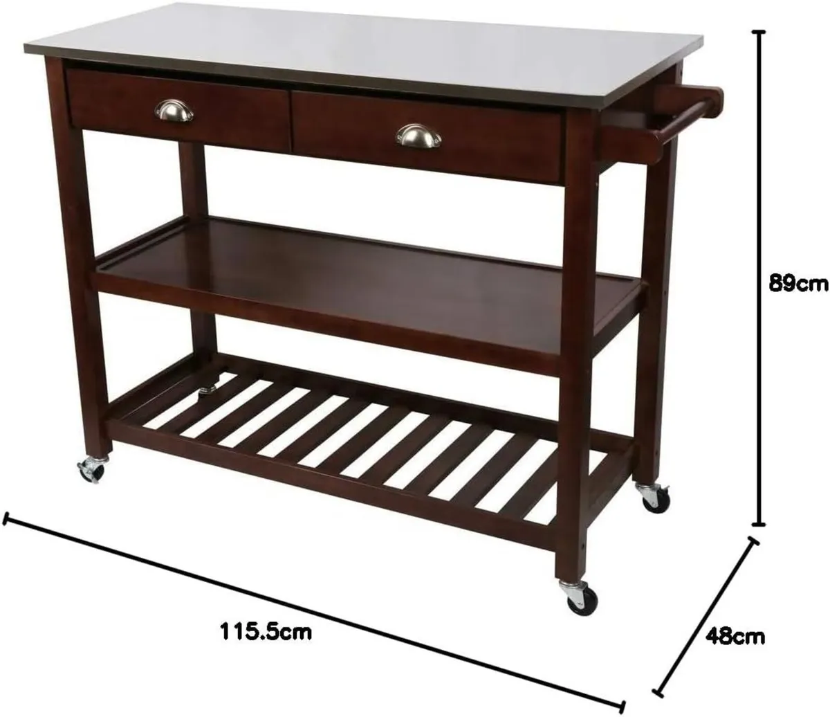 Kitchen Island Rolling Utility Trolley Cart with - Image 2