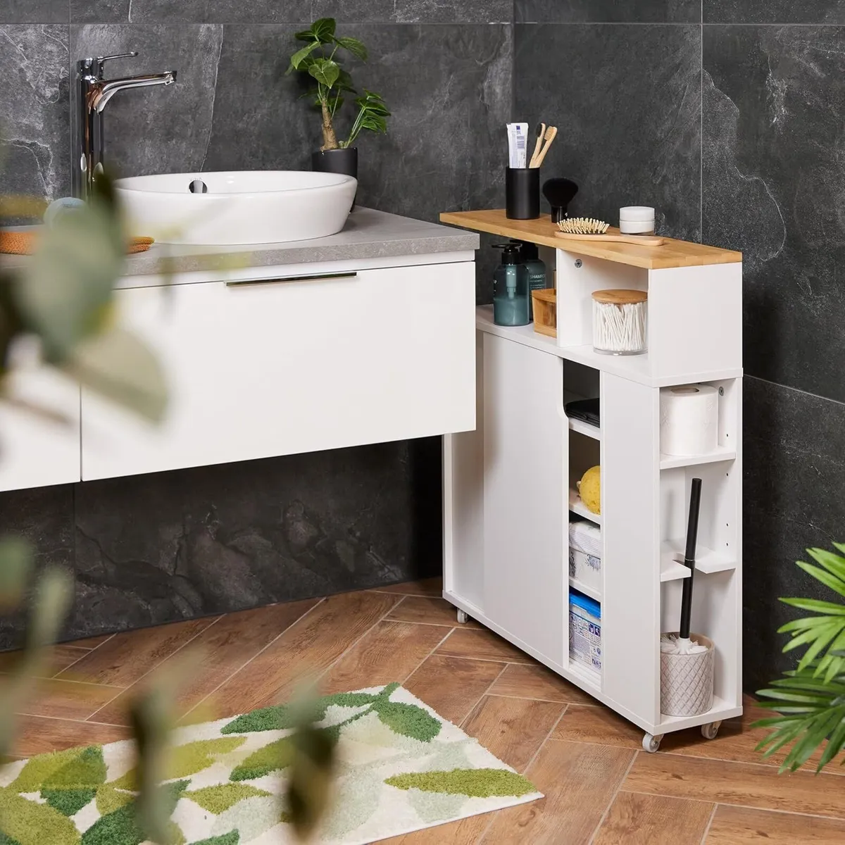 Slim Rolling Cart Toilet Brush Holder 79x17x75 cm - Image 2