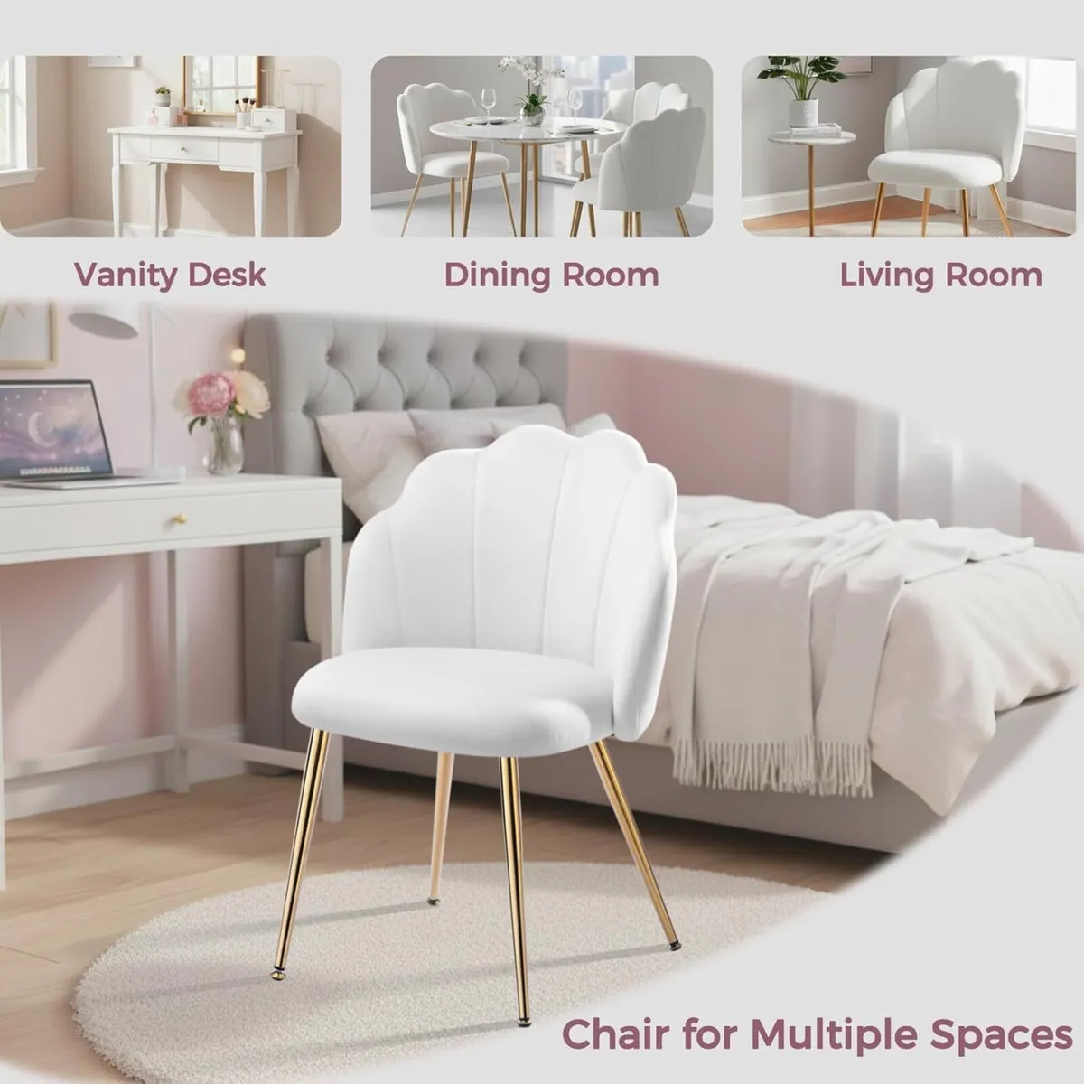 Velvet Shell Chair with Gold Legs Vanity for - Image 3