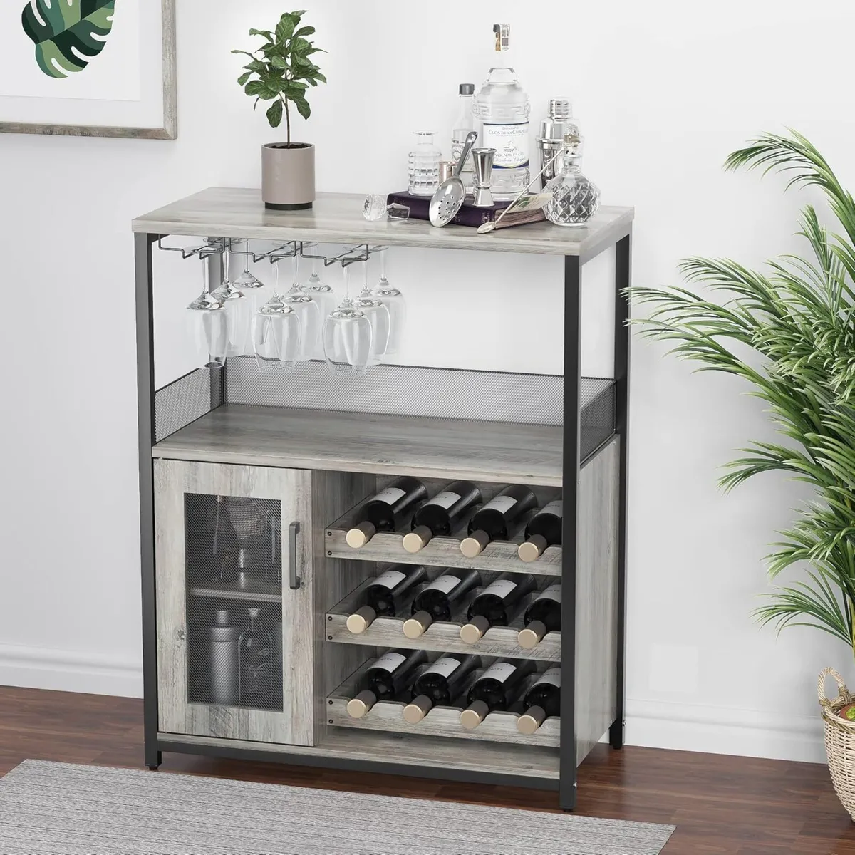 3 Tier Wine Bar Cabinet with Removable Rack and - Image 1