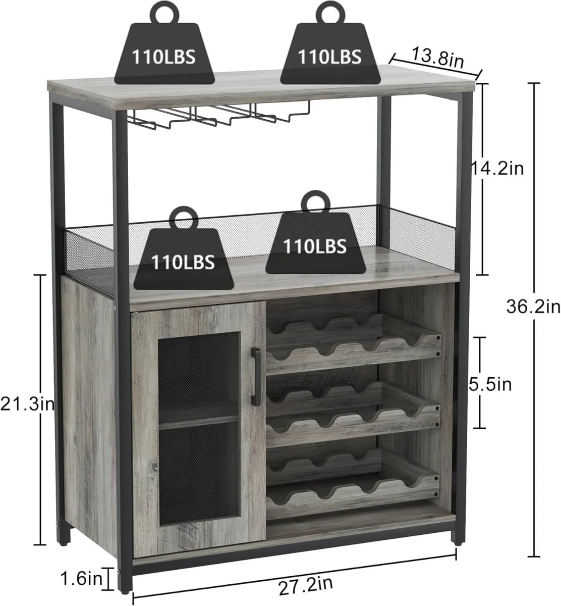 3 Tier Wine Bar Cabinet with Removable Rack and - Image 2