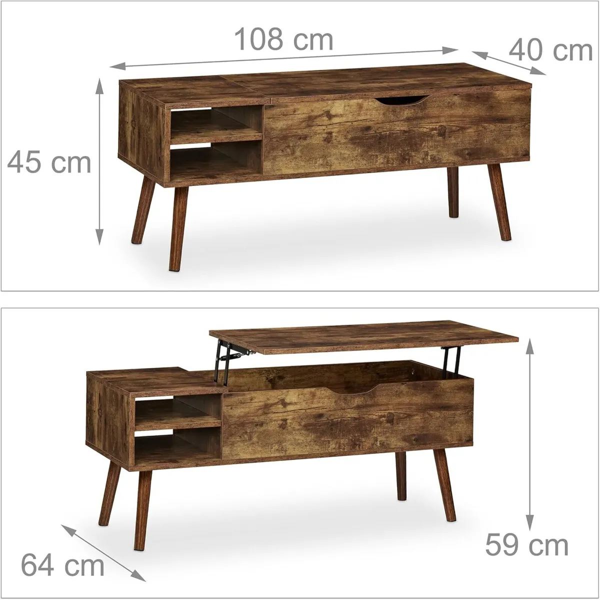 Coffee Table with Lift Top 2 Side Sections - Image 3