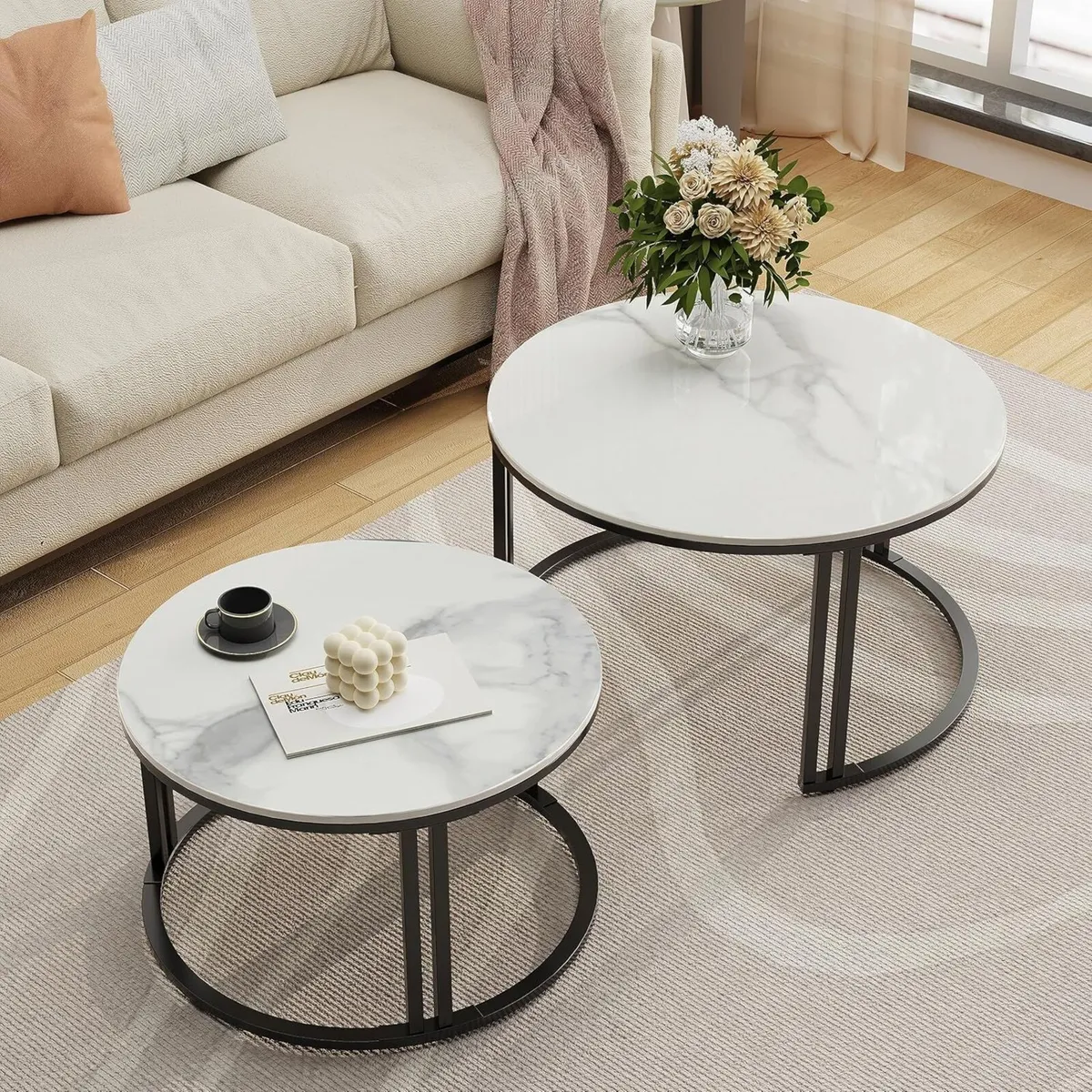 Round Coffee Table Nest Tables - Nesting Set of 2 - Image 4