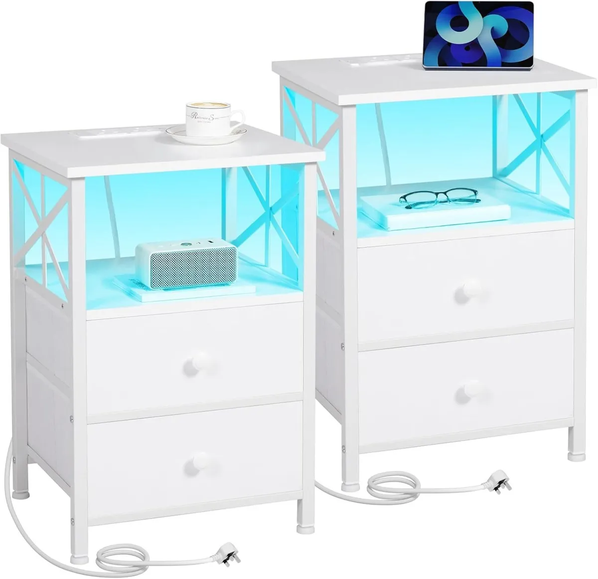 Bedside Table Set of 2 Side with Charging Station - Image 1