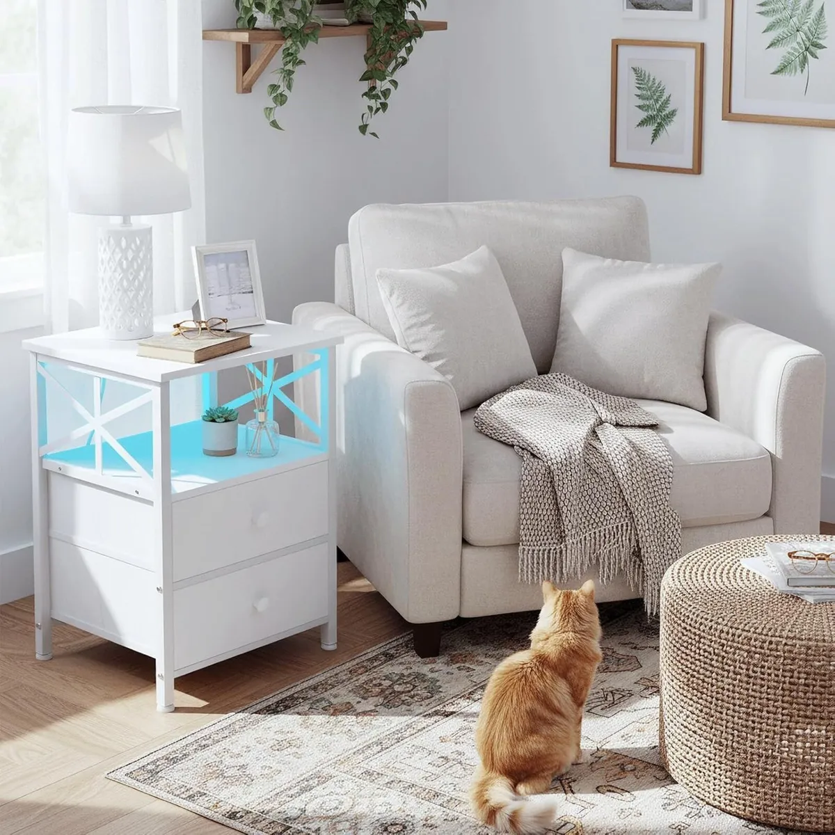 Bedside Table Set of 2 Side with Charging Station - Image 2