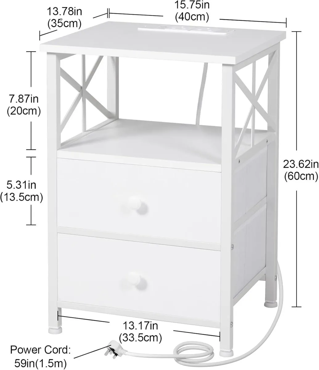 Bedside Table Set of 2 Side with Charging Station - Image 3