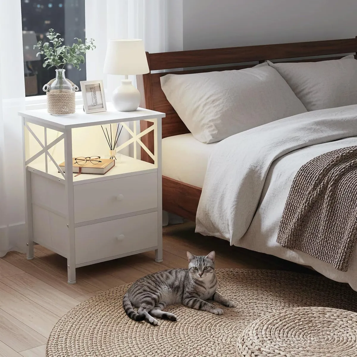 Bedside Table Set of 2 Side with Charging Station - Image 4