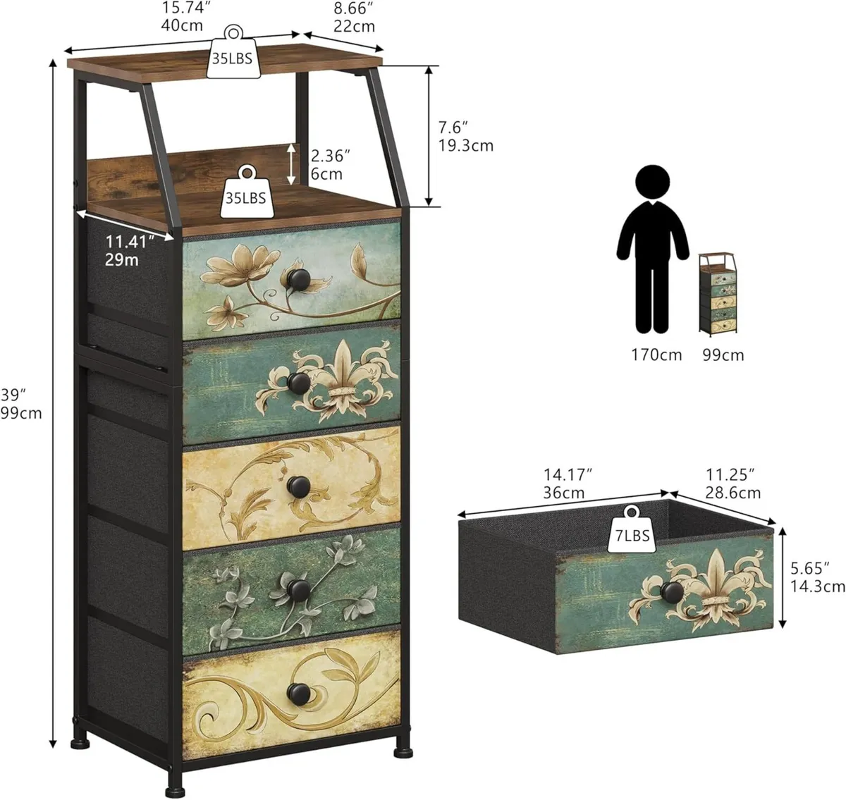 Narrow Chest of Drawers Bedroom Storage Bedside - Image 3