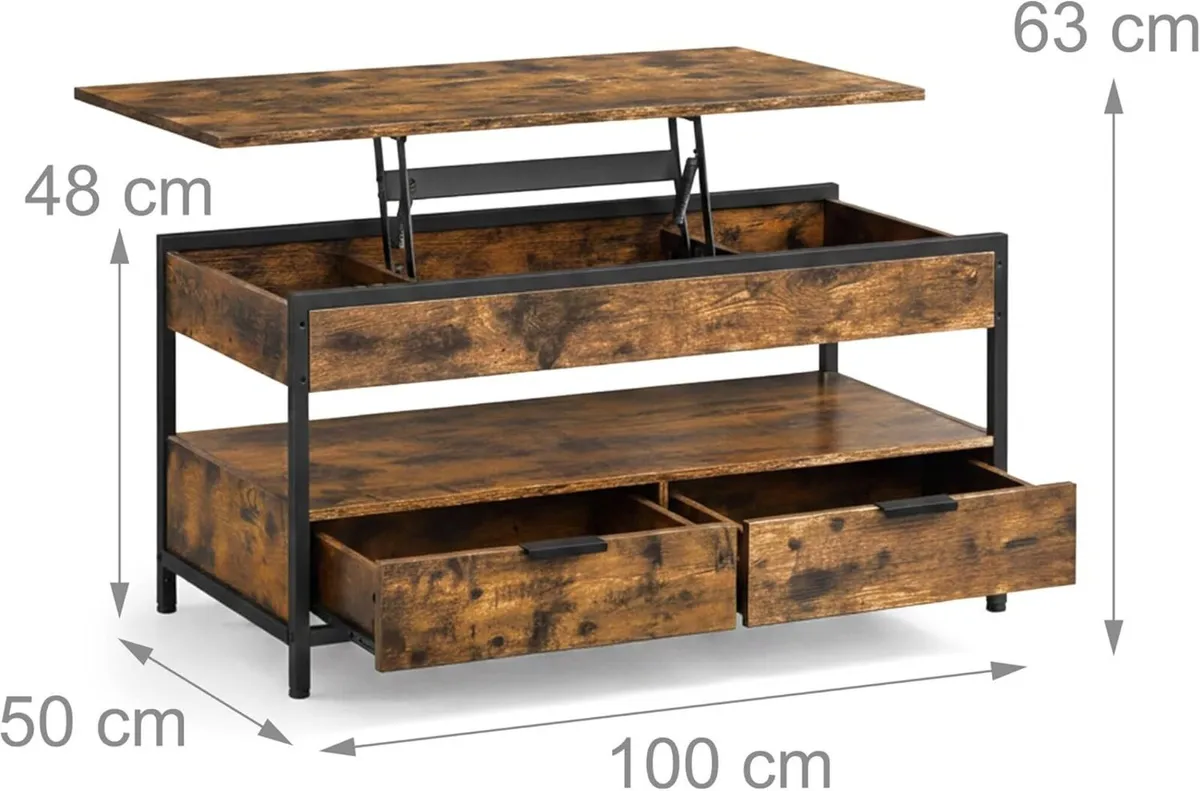 coffee table lift-top 2 drawers 4 compartments - Image 3