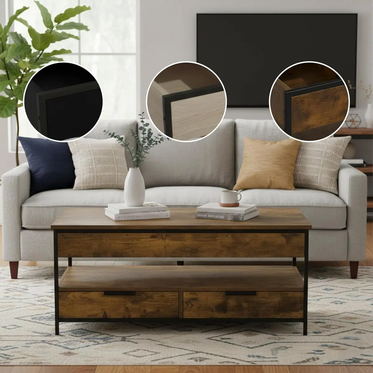 coffee table lift-top 2 drawers 4 compartments - Image 4