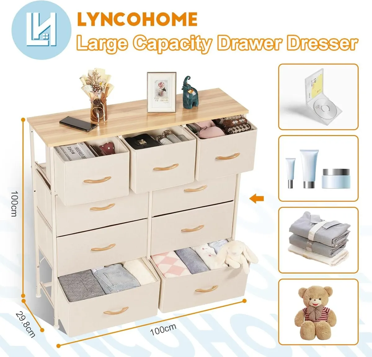 Chest of Drawers Bedroom Fabric Dresser with Wood - Image 3