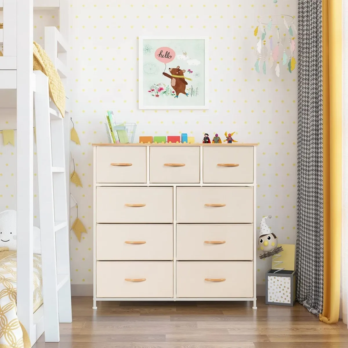 Chest of Drawers Bedroom Fabric Dresser with Wood - Image 4