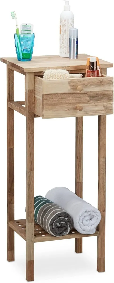 Walnut Side Table with Drawer 2 Shelves Telephone - Image 4