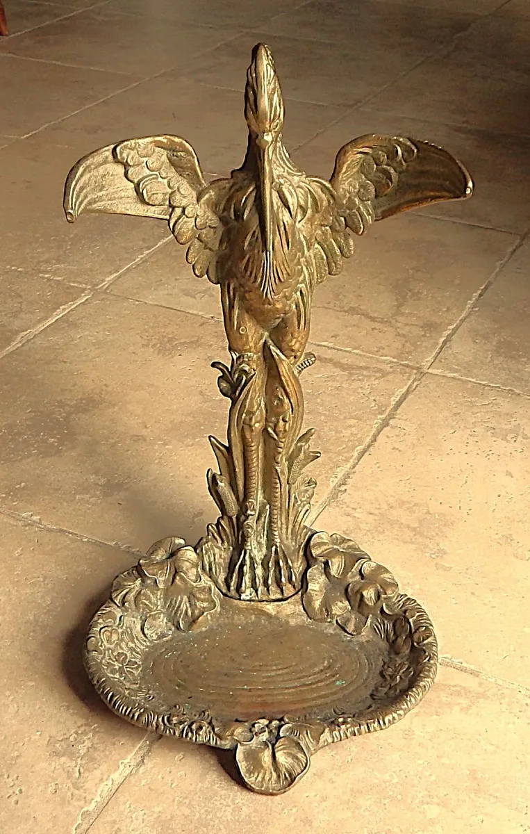 Vintage Rare Solid Brass Heron Umbrella Stand - Image 1
