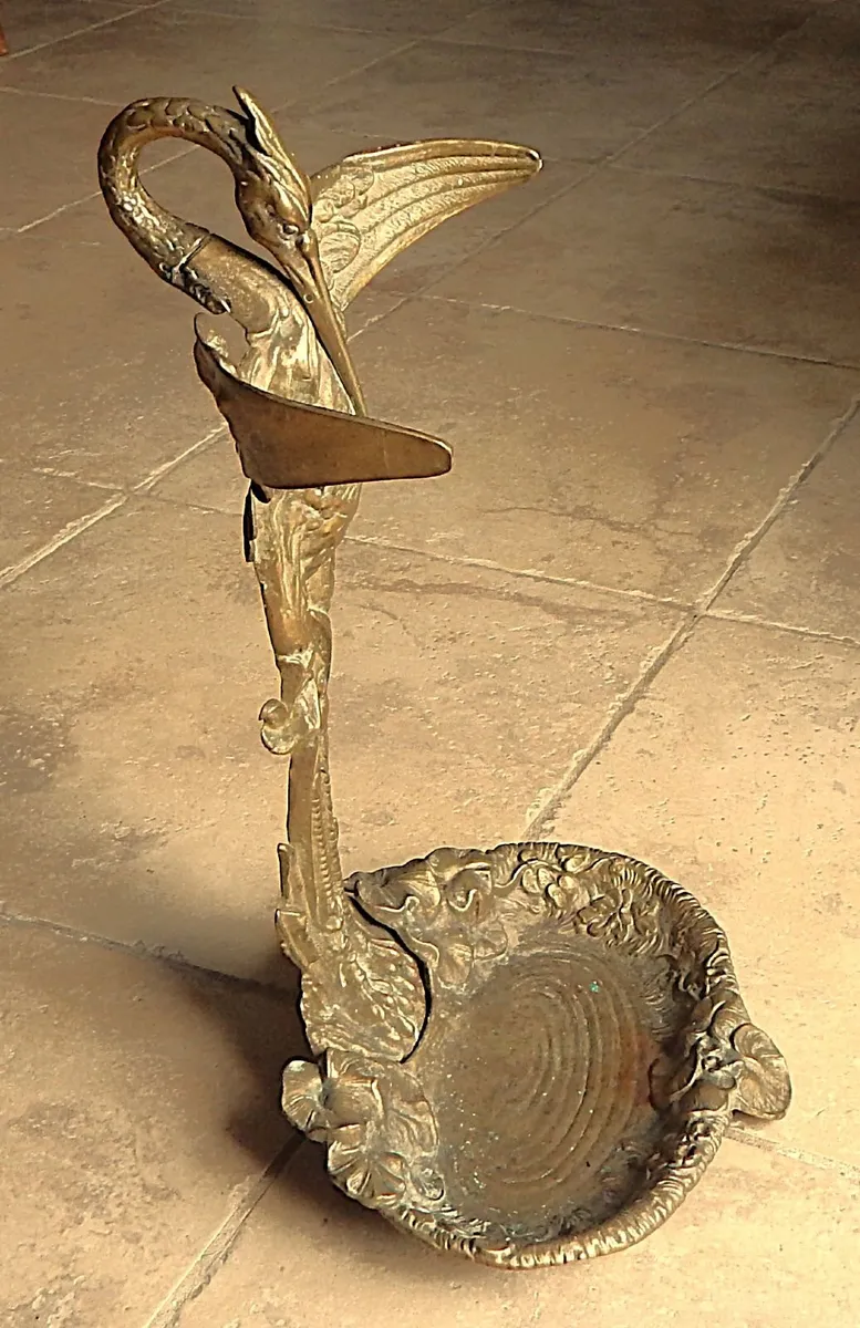 Vintage Rare Solid Brass Heron Umbrella Stand - Image 3
