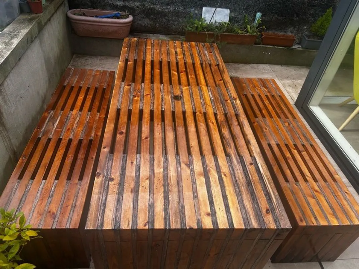 Teak table and benches. - Image 2