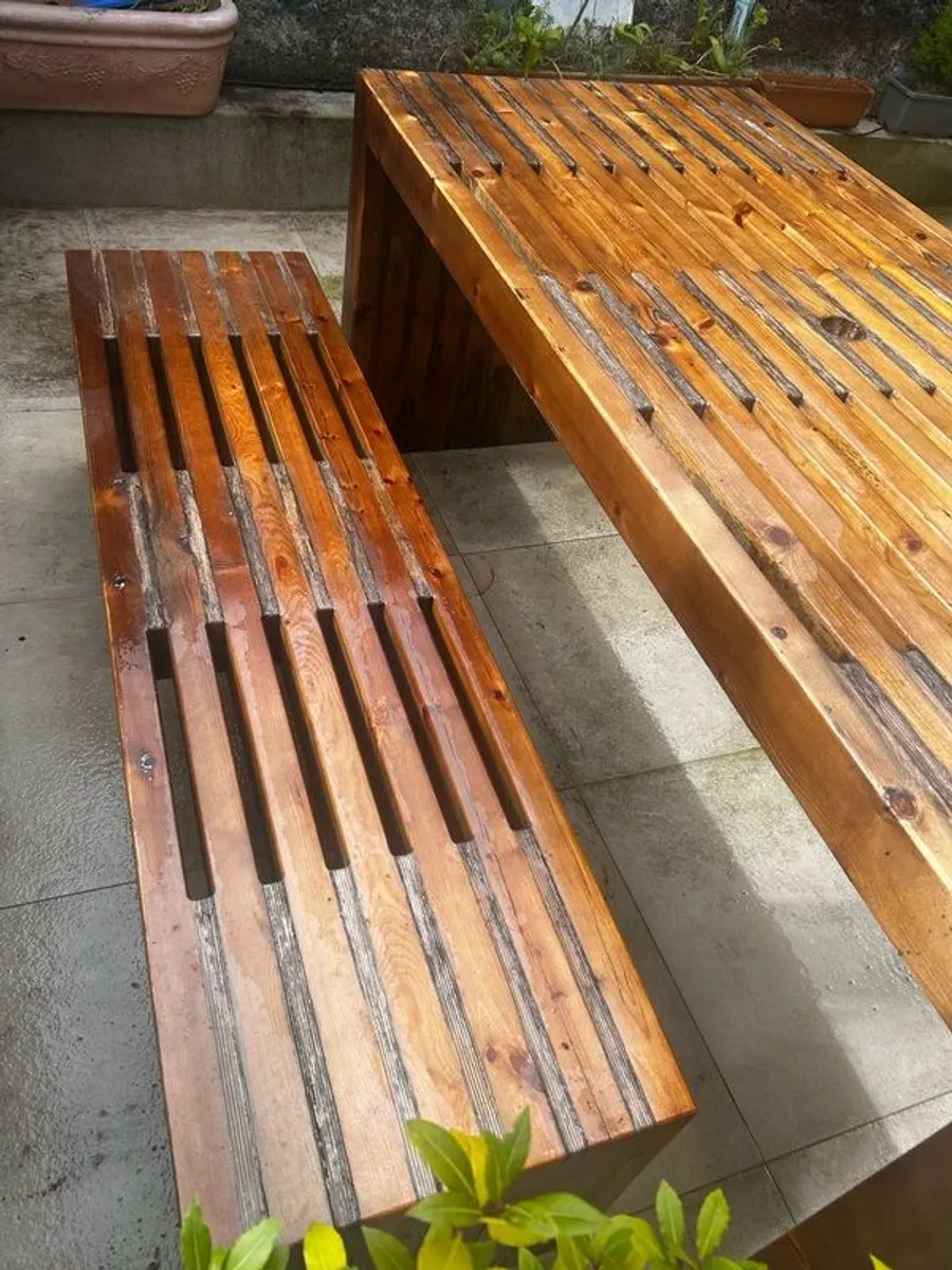 Teak table and benches. - Image 3