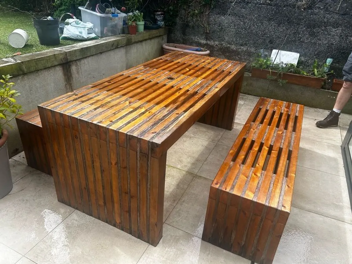 Teak table and benches. - Image 4