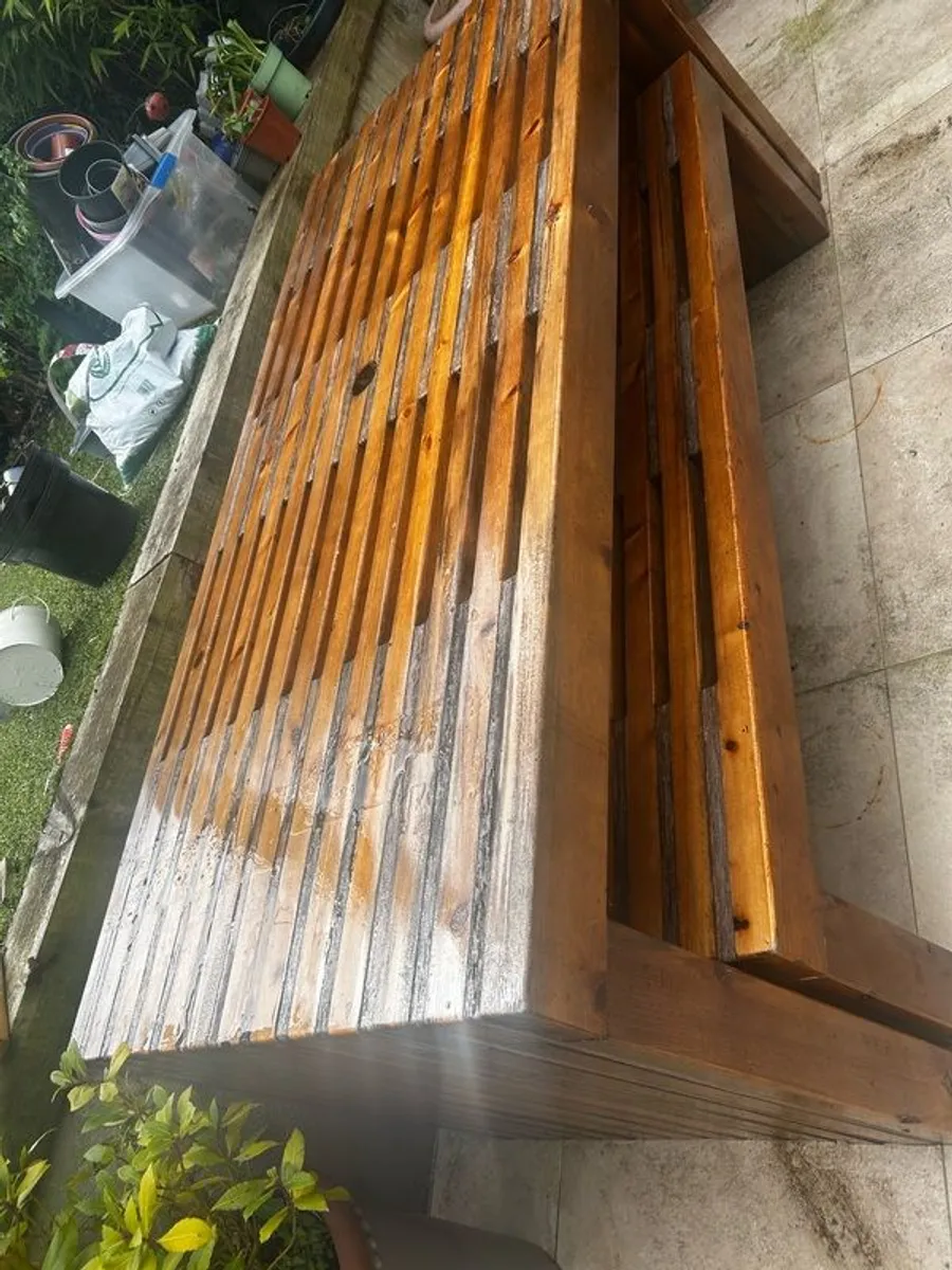 Teak table and benches. - Image 1