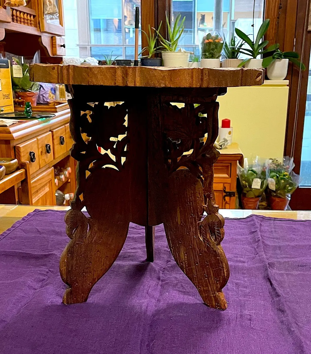 Wood carved folding stool - Image 1