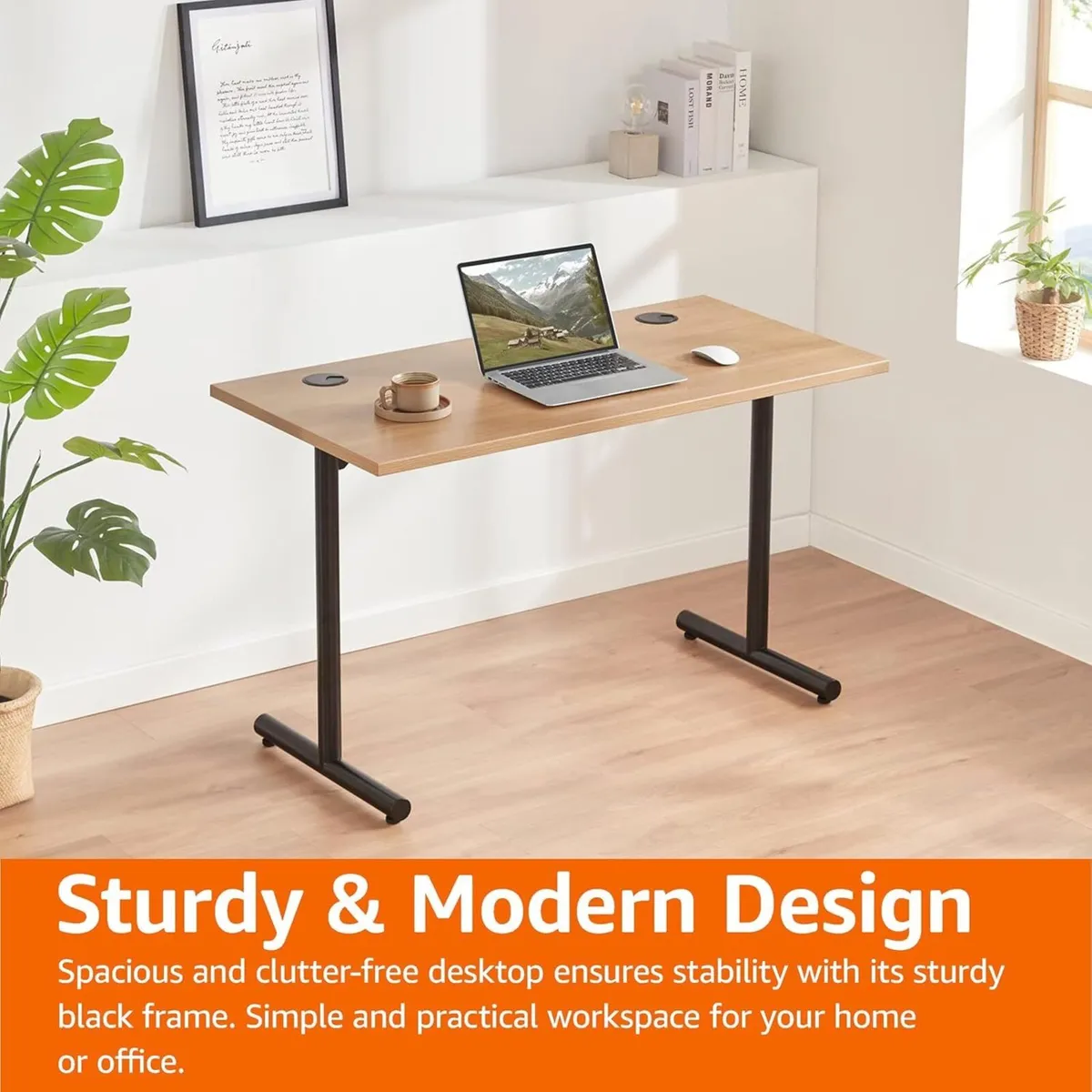 Office Computer Desk Beech Desktop and Black - Image 3