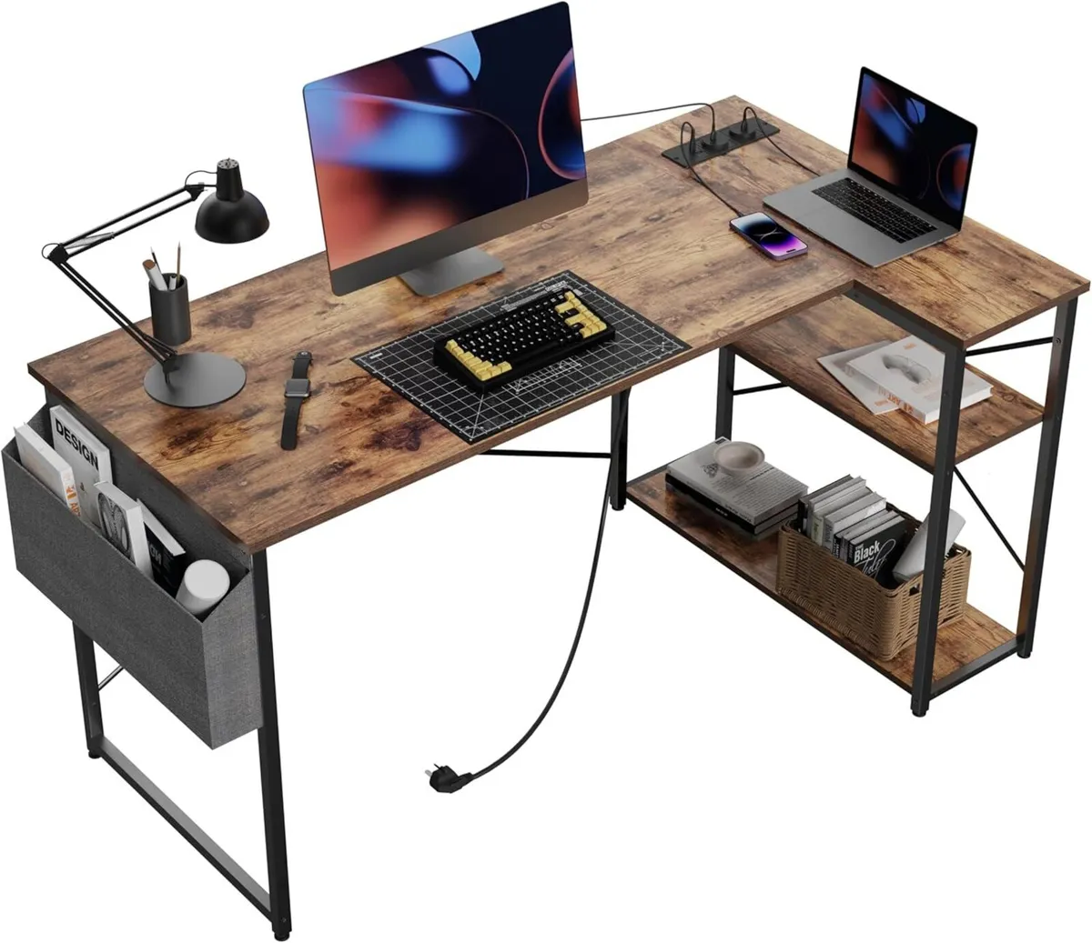 Small L Shaped Desk with Power Outlets - 100x70 - Image 1