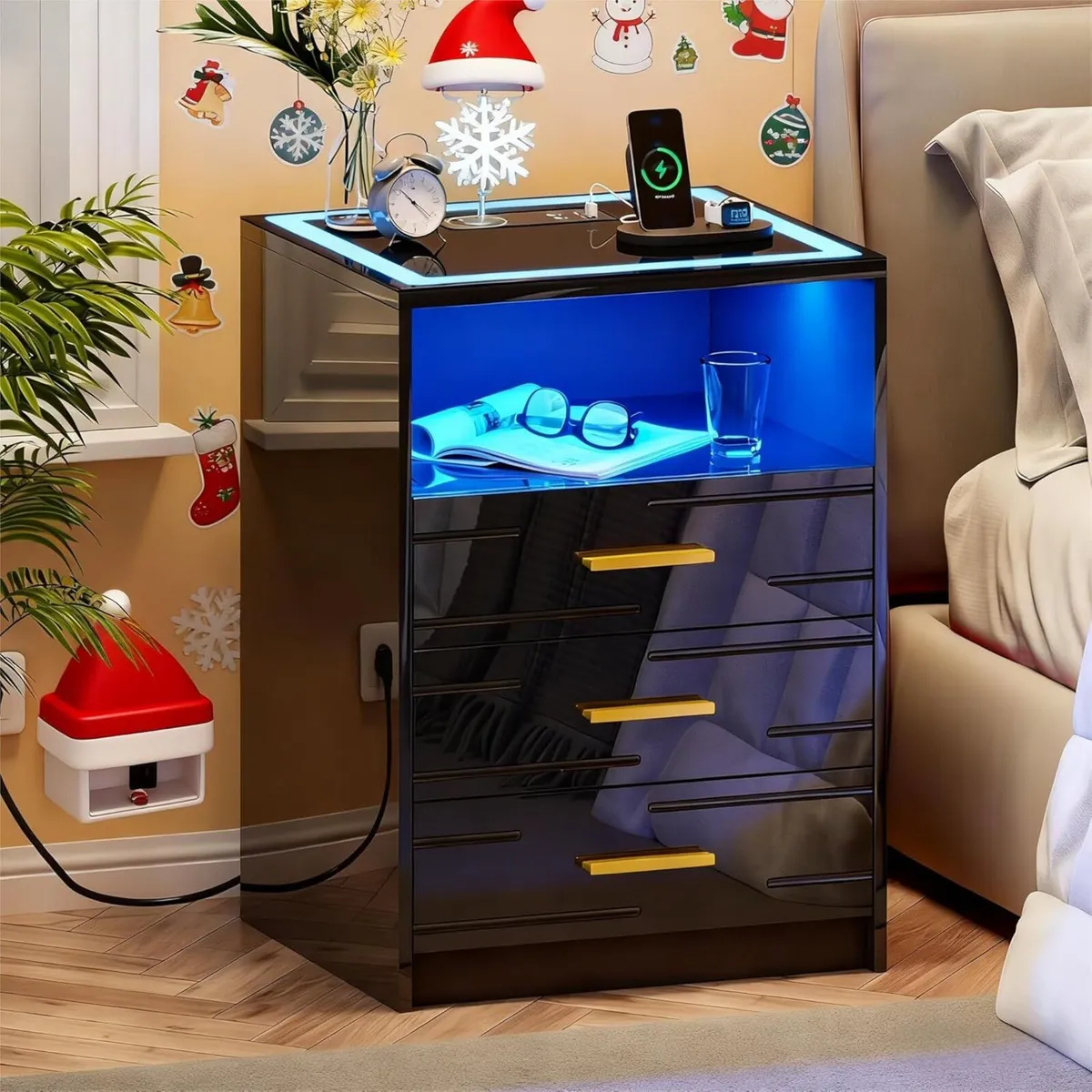 LED Bedside Table with Wireless Charging Station - Image 1