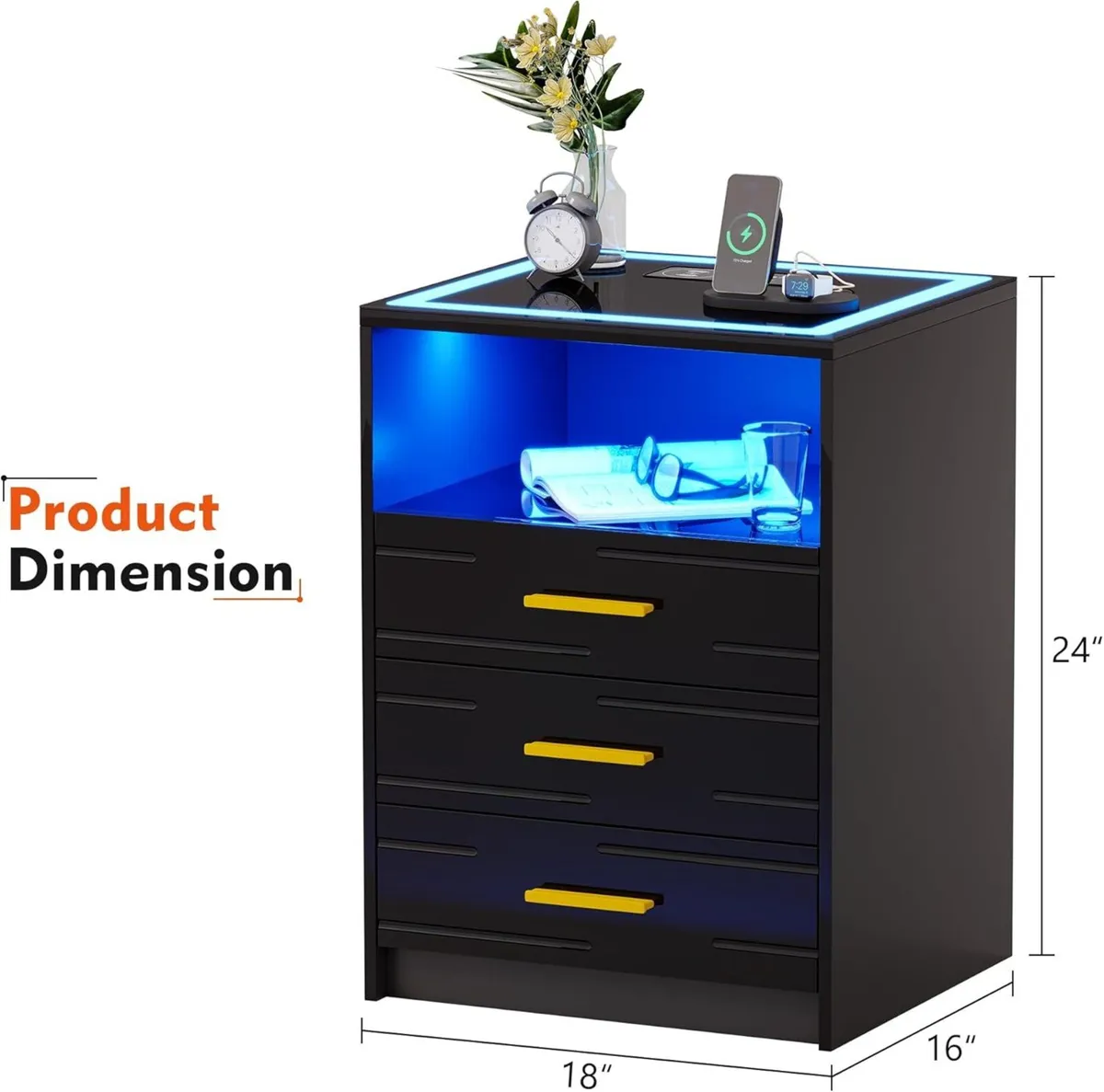 LED Bedside Table with Wireless Charging Station - Image 2