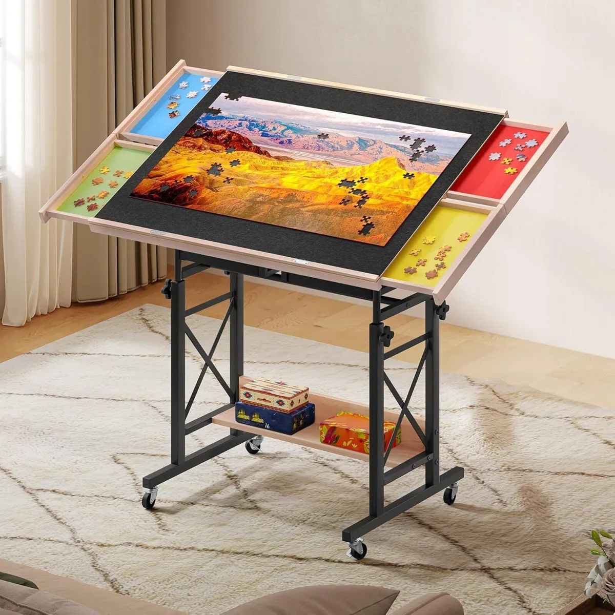 Piece Jigsaw Puzzle Table with 4 Drawers Adjustabl - Image 4