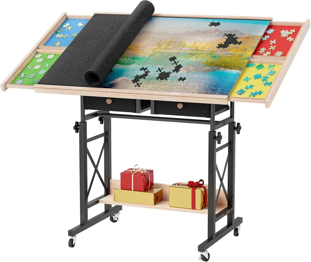 Piece Jigsaw Puzzle Table with 4 Drawers Adjustabl - Image 1