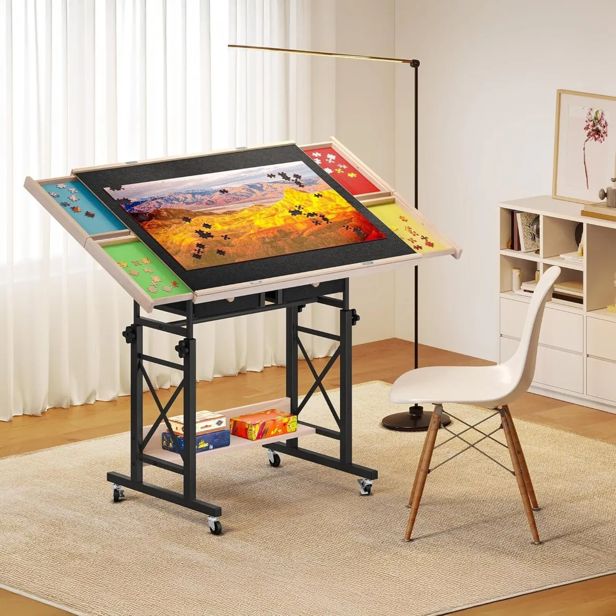Piece Jigsaw Puzzle Table with 4 Drawers Adjustabl - Image 2
