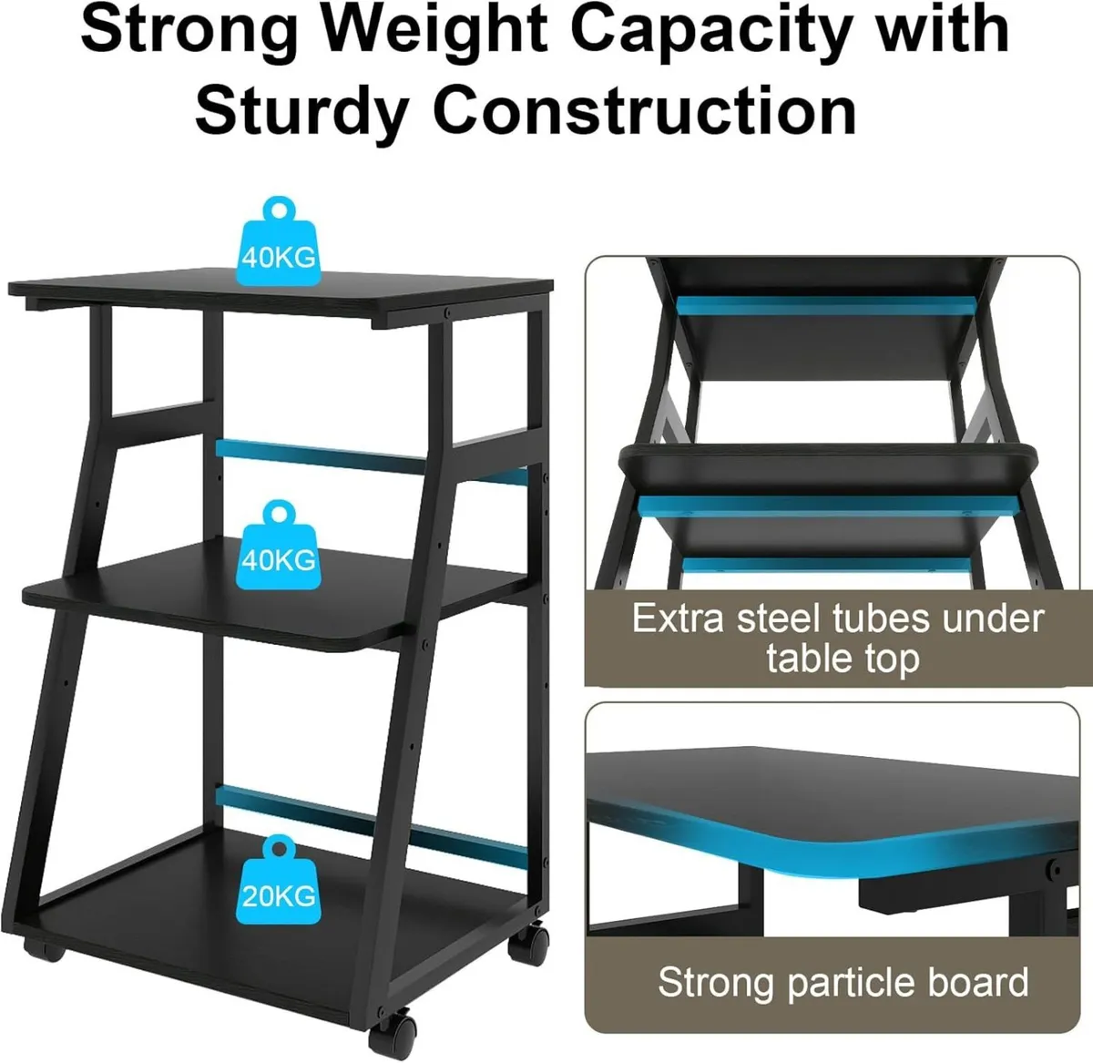 50x40x75cm 3 Tier Printer Table with Storage - Image 3