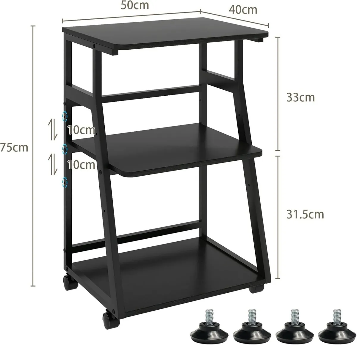 50x40x75cm 3 Tier Printer Table with Storage - Image 2
