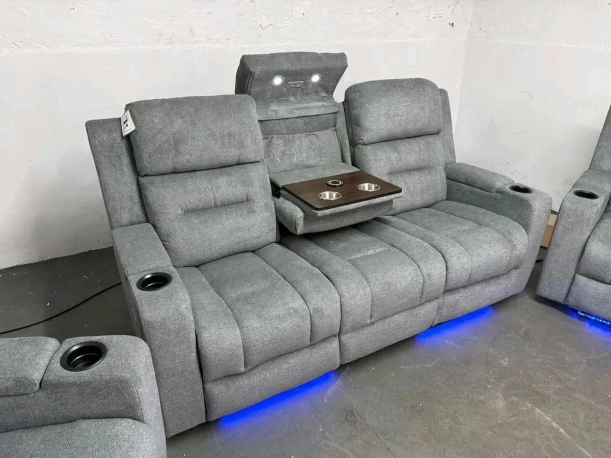 Titan 3-1-1 Electric Grey Fabric Recliner Sofa Set - Image 2