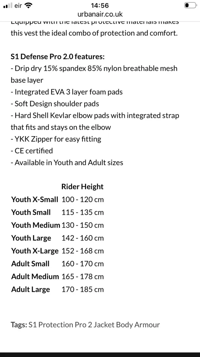 AS NEW - BMX Body Armour - S1 Defense Pro 2 - Image 3