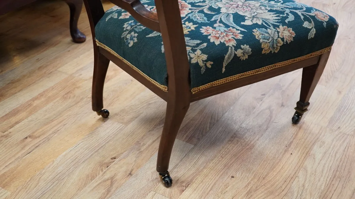 Edwardian Inlaid Nursing / Feeding Chair on Castor - Image 3