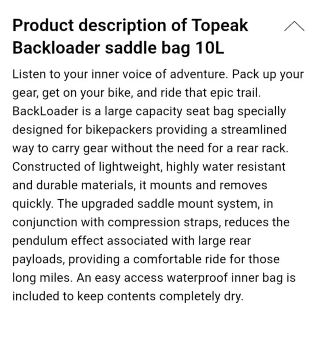 Topeak Backloader 10 litre. - Image 2