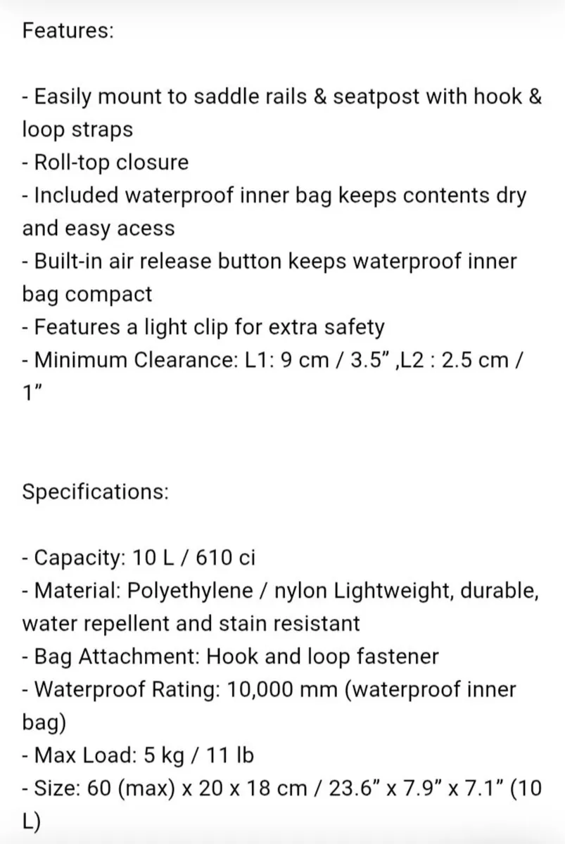 Topeak Backloader 10 litre. - Image 3