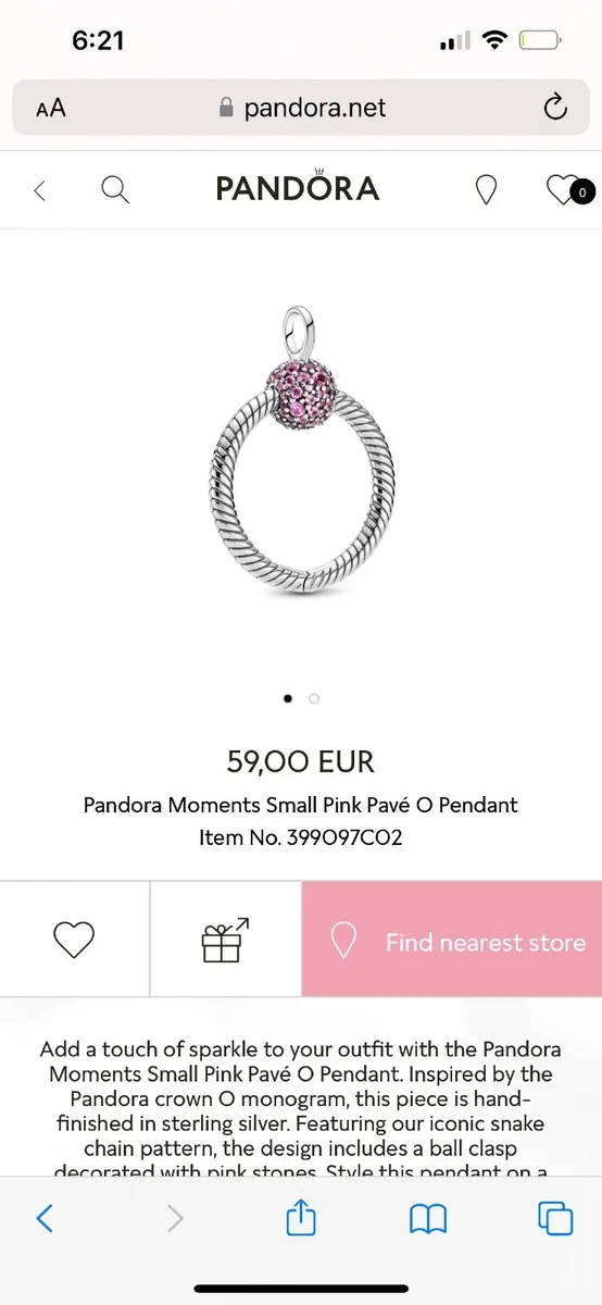 Pandora “O” Pave pendant - Image 1