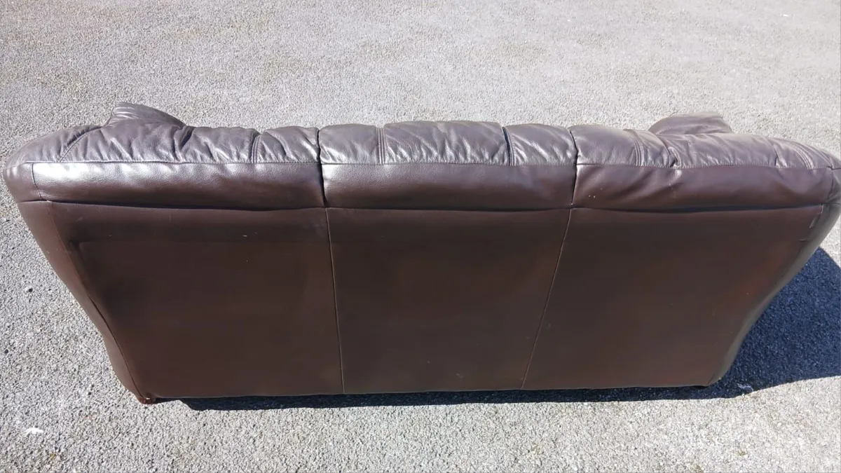 Dark Brown 3 Seater Leather Sofa - Image 4