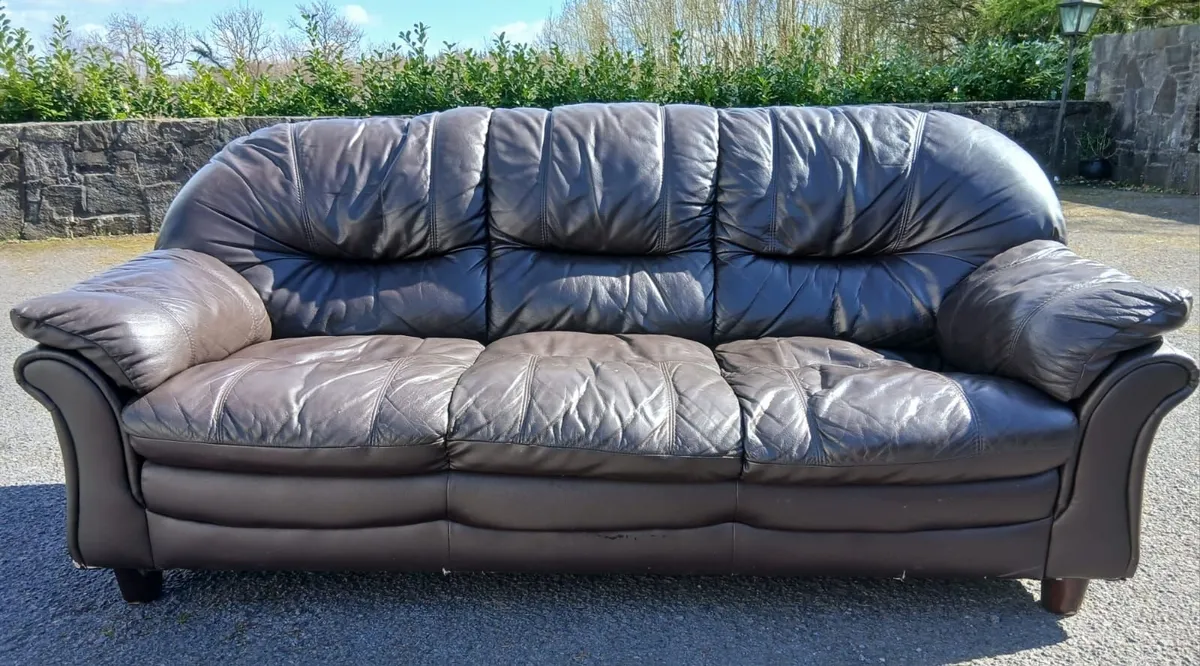 Dark Brown 3 Seater Leather Sofa - Image 1