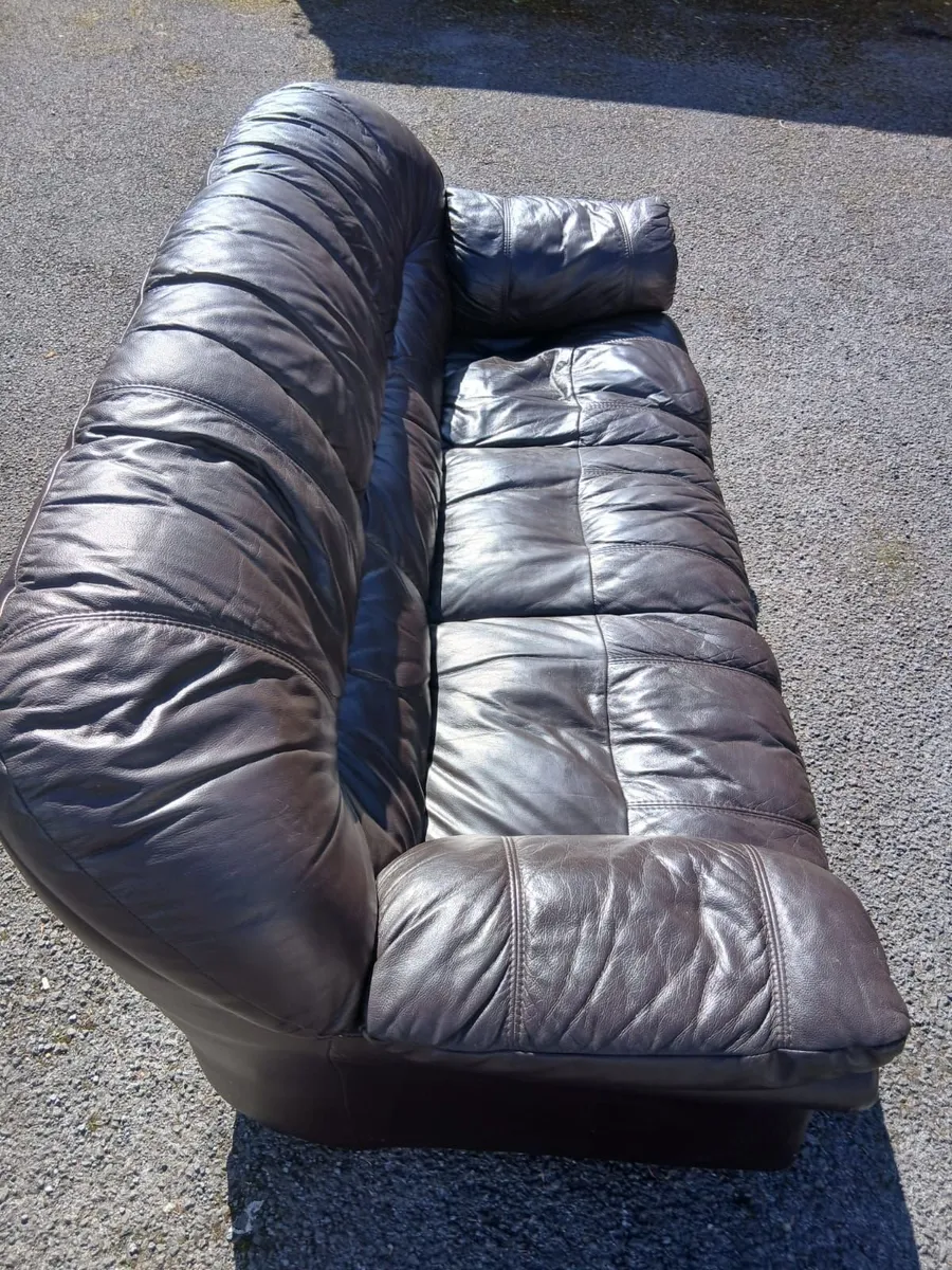 Dark Brown 3 Seater Leather Sofa - Image 2