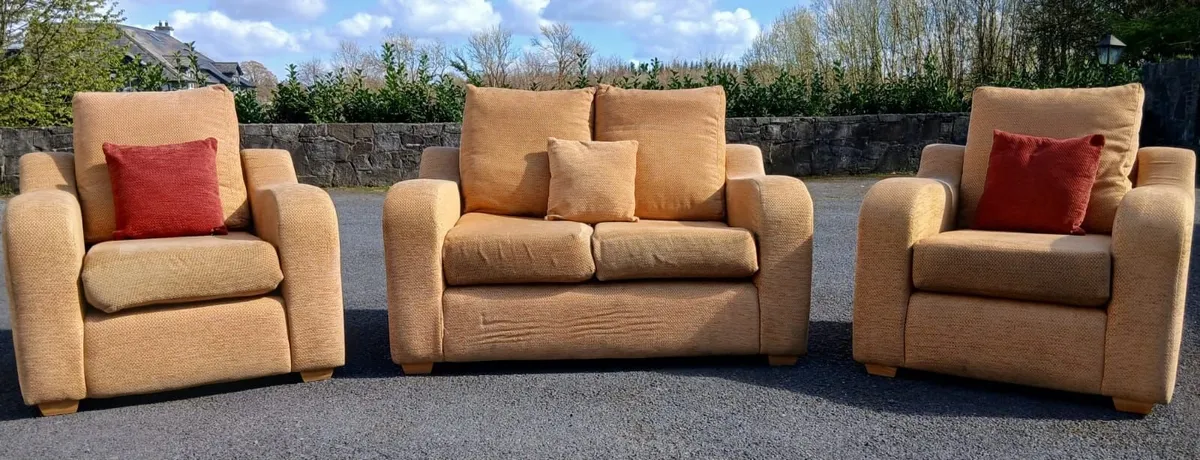 3 Piece Gold Fabric Sofa Set - Image 2