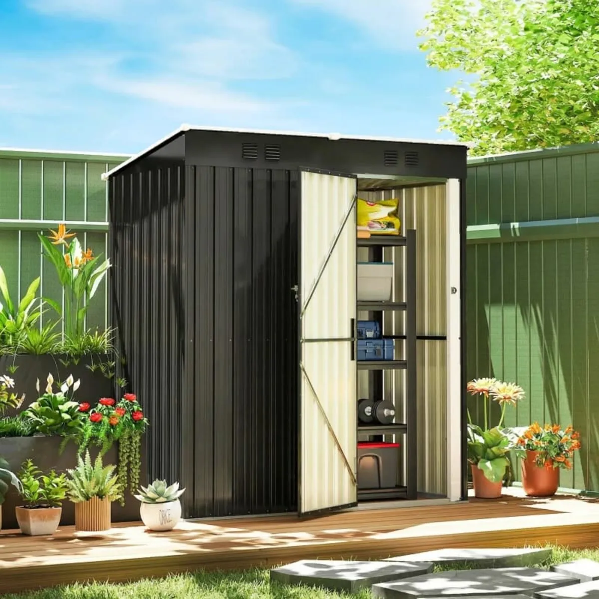 Outdoor Garden Shed 1.37 m² 163x90x179 cm with Lat - Image 4