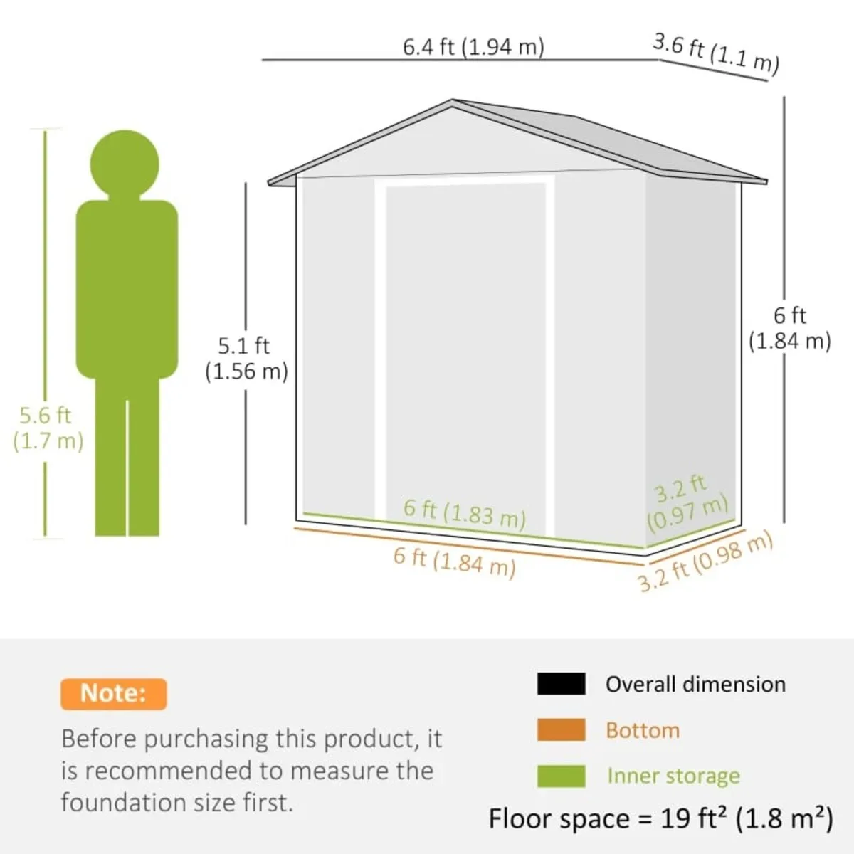6.5ft x 3.5ft Garden Storage Shed, Large Metal She - Image 3