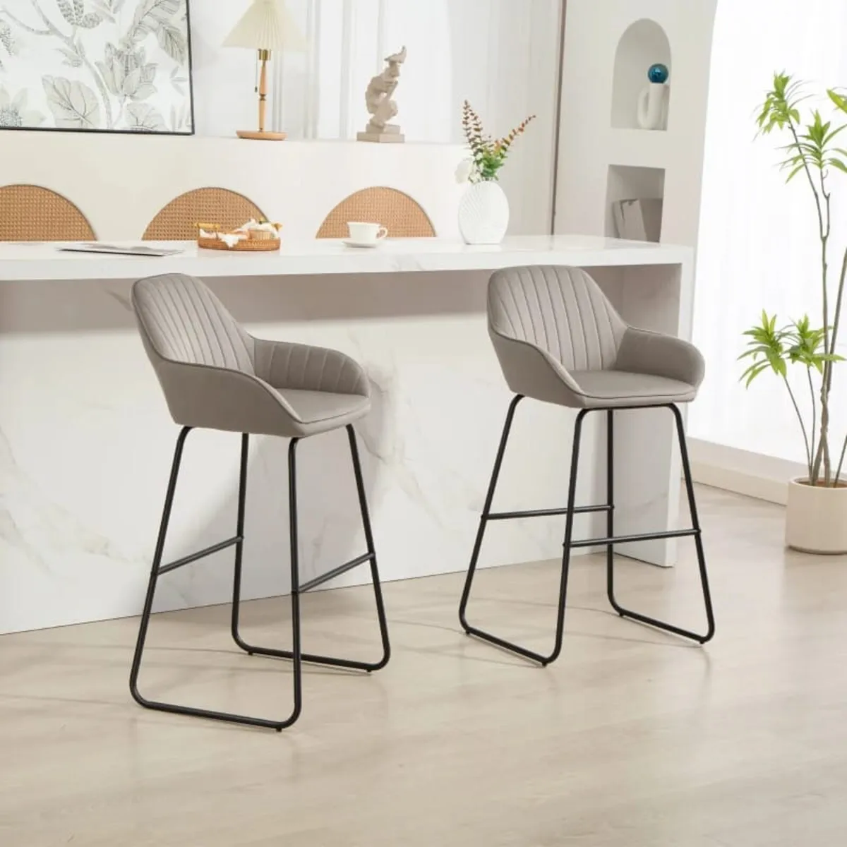 2-Pack Bar Stools, Fabric-upholstered Barstools wi - Image 1